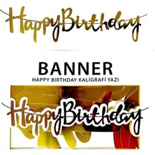 MerveliSait Banner El Yazılı Happy Birthday Gold