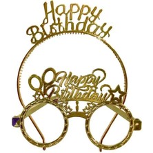 MerveliSait Mika Taç Gözlük Happy Birthday Gold Renk