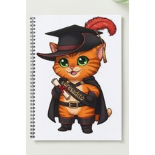 Black-One Çizmeli Kedi A5 Metal Spiralli Çizgisiz Sert Kapak Çizmeli Kedi Defter