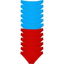 Royaleks 12 Adet Süper Eko Set Likralı Kadın Slip Külot Kırmızı Mavi