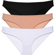 Royaleks 3 Adet Süper Eko Set Likralı Kadın Slip Külot Siyah Ten Beyaz