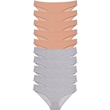 Royaleks 10 Adet Süper Eko Set Likralı Kadın Slip Külot Ten Gri