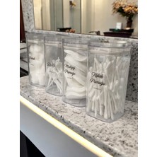 Şeffaf Mika Düzenleyici Seti, 4'lü, 300 Ml, Pamuk ve Makyaj Temizleme Kavanozu