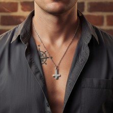 Alooya Minimal Ters Haç Gümüş Kaplama Düz Zincir Kolye