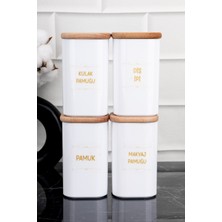 4'lü Beyaz Ahşap Kapaklı Kulak Pamuğu ve Banyo Seti