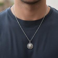 Alooya Minimal Aslan Madalyon Gümüş Kaplama Düz Zincir Kolye