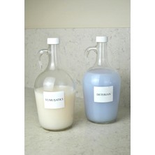 2'li 1500 ml Sıvı Deterjan Şişesi, Etiketli, Cam Galon, 1.5 Litre, Beyaz