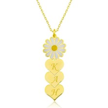 Gumush Hk ​gümüş Kadın Kolye Gold Kişiye Özel Kalpli Papatya |gümüş Takı Hediyelik Ürünler