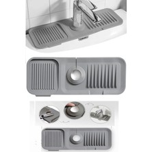 Gri Elastik Mutfak ve Banyo Musluk Kenar Organizer, Kaydırmaz Mat