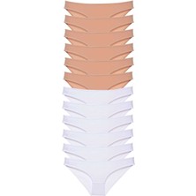 Royaleks 12 Adet Süper Eko Set Likralı Kadın Slip Külot Ten Beyaz