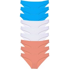 Royaleks 9 Adet Süper Eko Set Likralı Kadın Slip Külot Pudra Beyaz Mavi