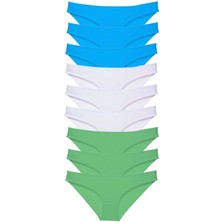 Royaleks 9 Adet Süper Eko Set Likralı Kadın Slip Külot Yeşil Beyaz Mavi