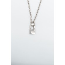 Alooya Minimal Kilit Gümüş Kaplama Düz Zincir Kolye