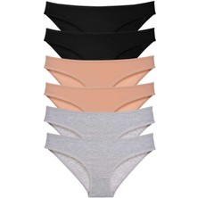 Royaleks 6 Adet Süper Eko Set Likralı Kadın Slip Külot Siyah Ten Gri