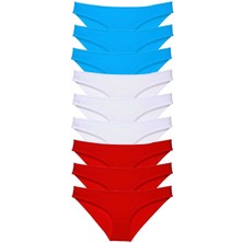 Royaleks 9 Adet Süper Eko Set Likralı Kadın Slip Külot Kırmızı Beyaz Mavi