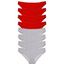 Royaleks 8 Adet Süper Eko Set Likralı Kadın Slip Külot Kırmızı Gri