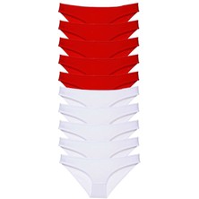 Royaleks 10 Adet Süper Eko Set Likralı Kadın Slip Külot Kırmızı Beyaz