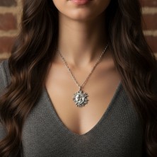 Alooya Güç Tılsımı - Güneş ve Ay Gümüş Kaplama Düz Zincir Kolye