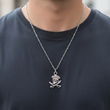 Alooya Kuru Kafa Korsan - Kılıç Gümüş Kaplama Düz Zincir Kolye