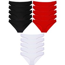 Royaleks 15 Adet Süper Eko Set Likralı Kadın Slip Külot Siyah Kırmızı Beyaz