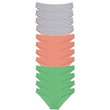 Royaleks 12 Adet Süper Eko Set Likralı Kadın Slip Külot Gri Pudra Yeşil