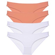 Royaleks 4 Adet Eko Set Likralı Kadın Slip Külot Pudra Beyaz