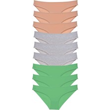 Royaleks 9 Adet Süper Eko Set Likralı Kadın Slip Külot Ten Gri Yeşil