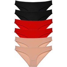 Royaleks 6 Adet Süper Eko Set Likralı Kadın Slip Külot Siyah Kırmızı Ten