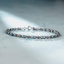 Takılingo 925 Ayar Gümüş Turkuaz Taşlı El Işlemeli Erkek Bileklik