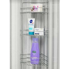 Gri Paslanmaz Krom 3 Katlı Yapışkanlı Banyo Köşeliği ve Şampuanlık Raf