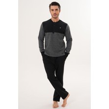 Mecit Pijama Mecit 2999 Gri-Siyah Selanik Kumaş Kışlık Erkek Pijama Takımı