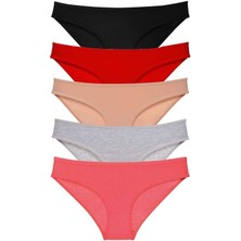 Royaleks 5 Adet Süper Eko Set Likralı Kadın Slip Külot Siyah Kırmızı Ten Gri Fuşya