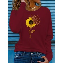 Etiler Collection Kadın Uzun Kollu Bisiklet Yaka Ayçiçeği Desenli Viskon Bluz