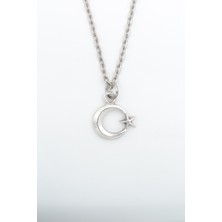 Alooya Minimal Ay Yıldız Gümüş Kaplama Düz Zincir Kolye