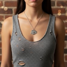 Alooya Poker İskambil Gümüş Kaplama Düz Zincir Kolye