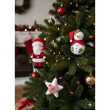 El Yapımı 3'lü Keçe Süsler, Noel Baba, Kardan Adam, Yıldız, Kırmızı Renkli Set