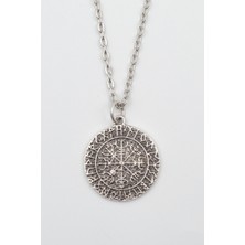 Alooya Vegvisir Viking Pusulası Gümüş Kaplama Düz Zincir Kolye