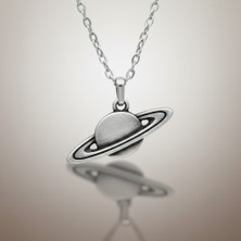 Alooya Gezegen - Büyülü Satürn Gümüş Kaplama Düz Zincir Kolye