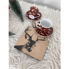 Kahverengi Yılbaşı Geyik Kahve Sunumluğu Ahşap Süs Noel Dekorasyonu