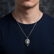 Alooya Güç Tılsımı Aslan Kral Gümüş Kaplama Düz Zincir Kolye