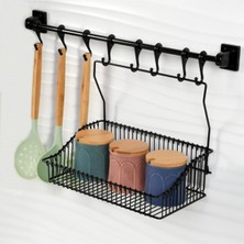 Güçlü Yapıştırmalı 8 Li Askı Rayı (55 Cm) 20X30 Ferforje Sepet Siyah