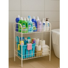Beyaz 2 Katlı Çok Amaçlı Banyo Düzenleyici ve Deterjanlık Rafı
