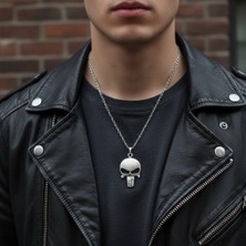 Alooya Punisher Cezalandırıcı Gümüş Kaplama Düz Zincir Kolye