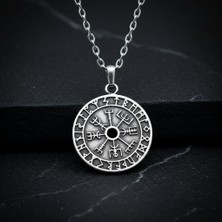 Alooya Vegvisir Pusula - Viking Sembol Gümüş Kaplama Düz Zincir Kolye