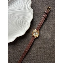 Rubsey Retro Minimal Deri Kordon Vintage Kadın Kol Saati Kahve