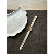 Rubsey Retro Minimal Deri Kordon Vintage Kadın Kol Saati Beyaz