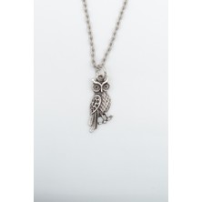 Alooya Minimal Baykuş Gümüş Kaplama Düz Zincir Kolye