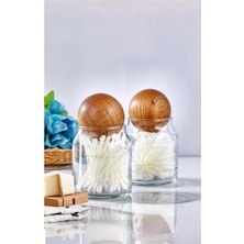 Turuncu 2'li Cam Top Kapaklı Kulak Pamuğu ve Pamuk Kavanozu Seti 300 ml