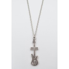 Alooya Nirvana Elektro Gitar Gümüş Kaplama Düz Zincir Kolye