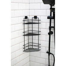Paslanmaz Banyo Rafı, Yapışkanlı, Düzenleyici, Organizer, Siyah